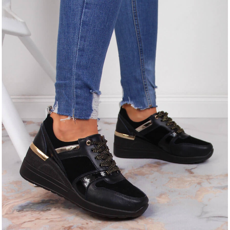 S.Barski Damenschuhe aus Leder mit Keil schwarz S. Barski 2