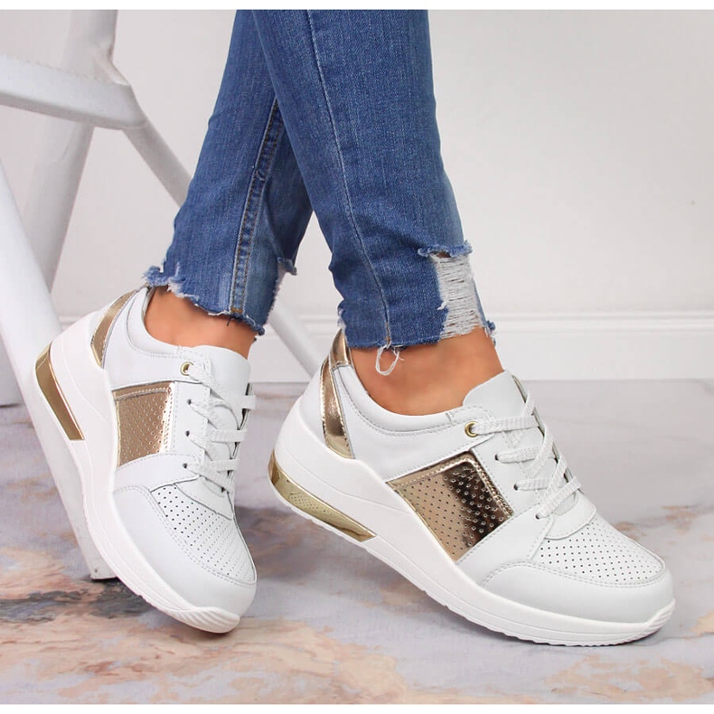 S.Barski Damenschuhe aus Leder mit Keilabsatz, weiß S. Barski 1