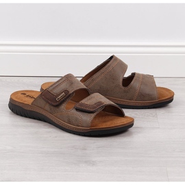 Bequeme braune Inblu Herrenhausschuhe mit Klettverschluss 1
