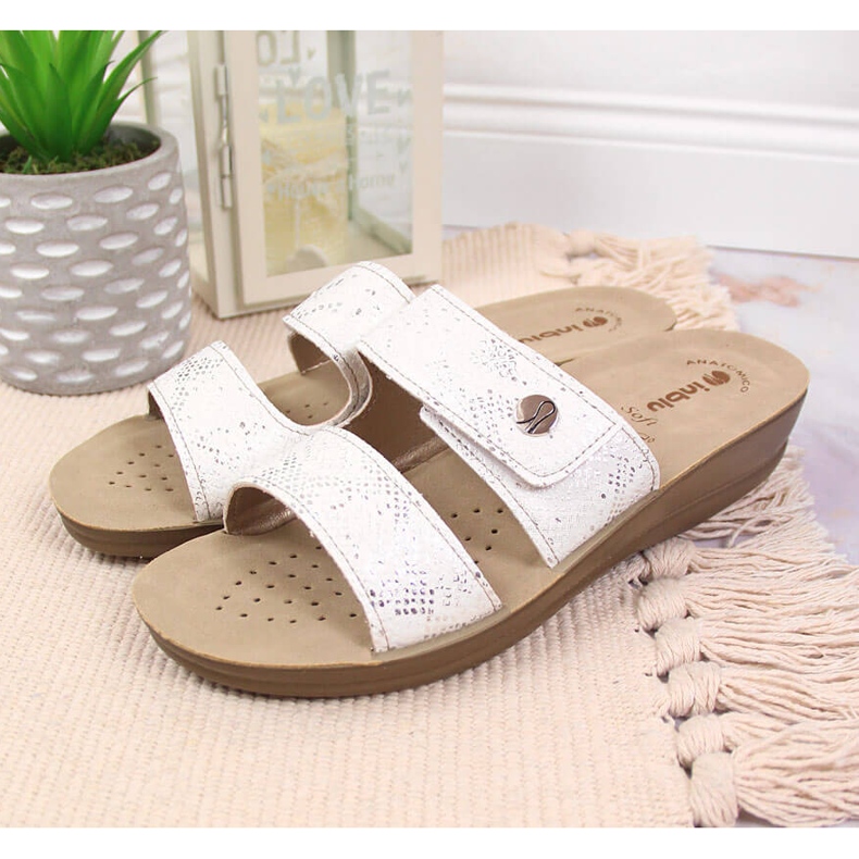 Weiße Inblu-Klettverschluss-Hausschuhe für Damen 2