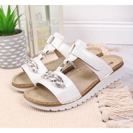 Weiße Inblu-Klettverschluss-Hausschuhe für Damen mit einer Kette 2