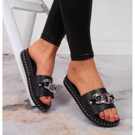 Schwarze Damenhausschuhe mit Kette Vinceza 1