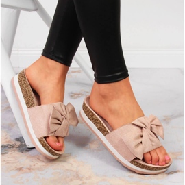 Damenhausschuhe mit Plateauschleife rosa Vinceza 1