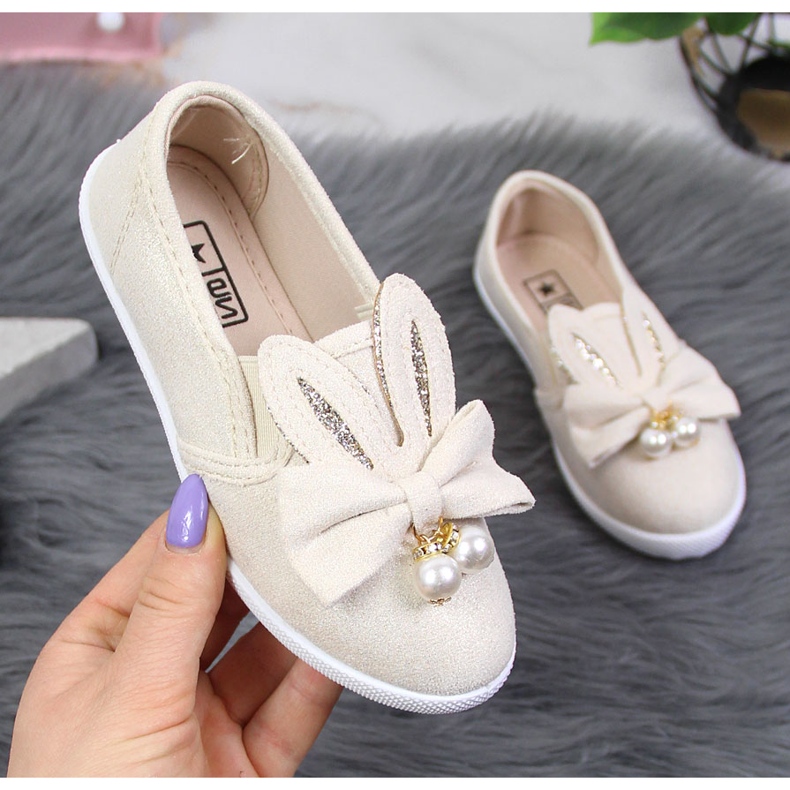 Beige Turnschuhe für Mädchen mit Ösen NEWS 1