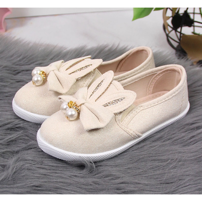 Beige Turnschuhe für Mädchen mit Ösen NEWS 2