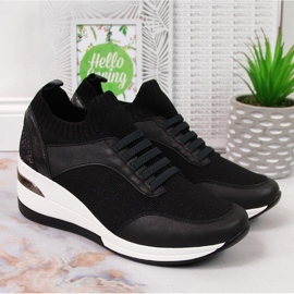 Schwarze Keilschuhe für Damen, schwarze Artiker zum Hineinschlüpfen 2