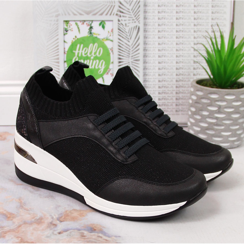 Schwarze Keilschuhe für Damen, schwarze Artiker zum Hineinschlüpfen 2