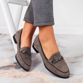 Damenhalbschuhe Mokassins mit grauer Jezzi-Verzierung 1