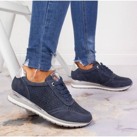 Blaue Jezzi-Sneaker für Damen aus Wildleder 2