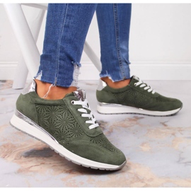 Grüne Jezzi-Sneaker für Damen aus Wildleder 2