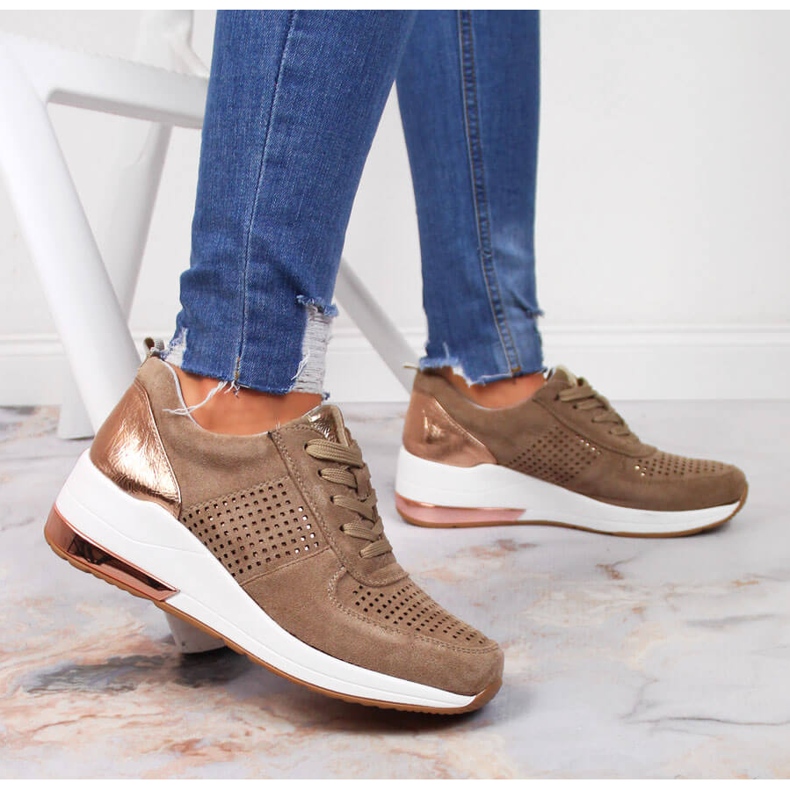 Beige Keilschuhe für Damen Jezzi 2