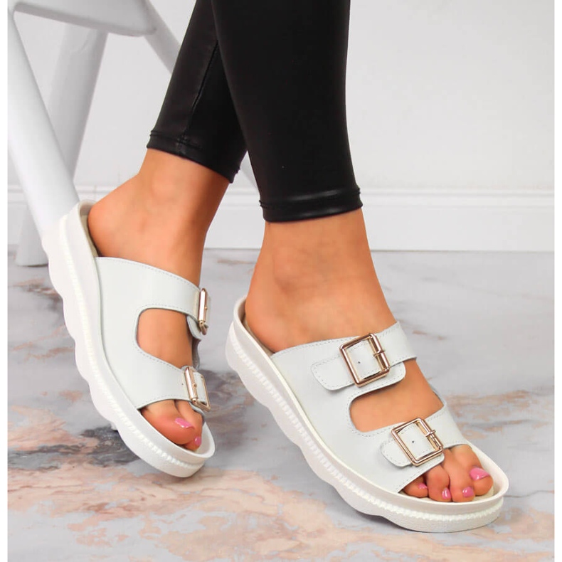 Damen Lederhausschuhe mit Schnallen weiß Filippo 1