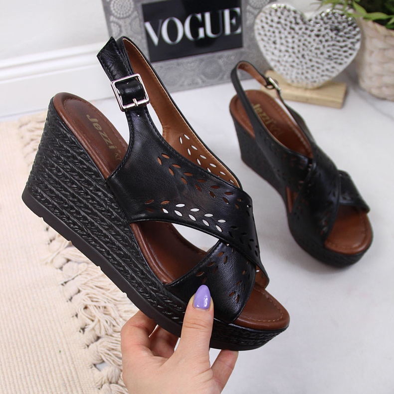 Schwarze Keilsandalen für Damen Jezzi 1