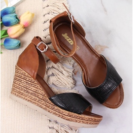 Schwarze und braune Damensandalen Jezzi 1