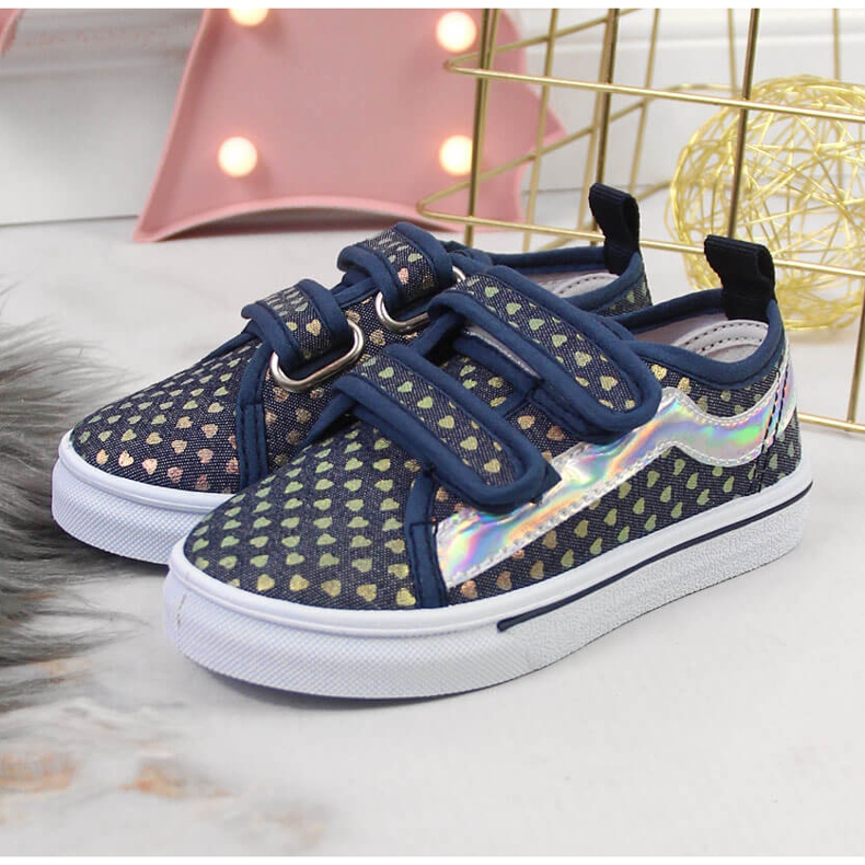 Turnschuhe für Mädchen mit Klettverschluss mit marineblauen Herzen Atletico 2