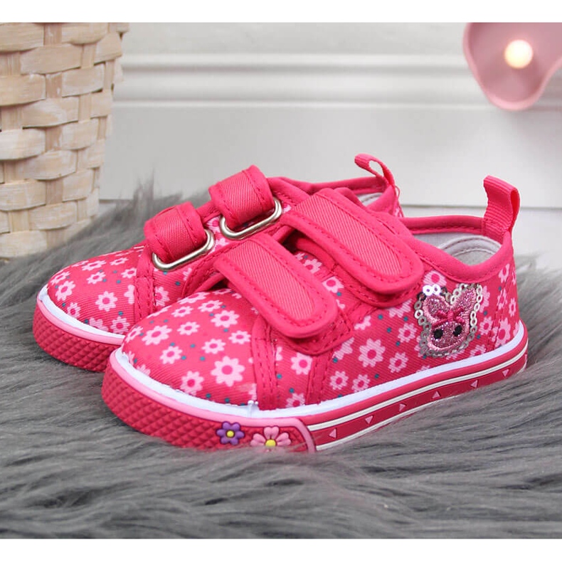 Atletico Mädchen-Sneakers mit rosafarbenem Klettverschluss und Blumen 2