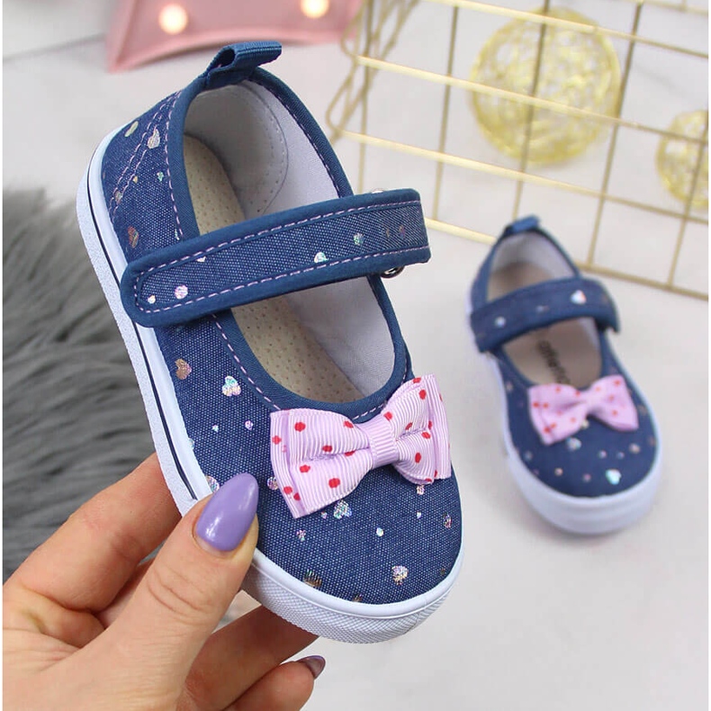 Ballerinas für Mädchen mit Klettverschluss und Atletico-Schleife marineblau blau 1