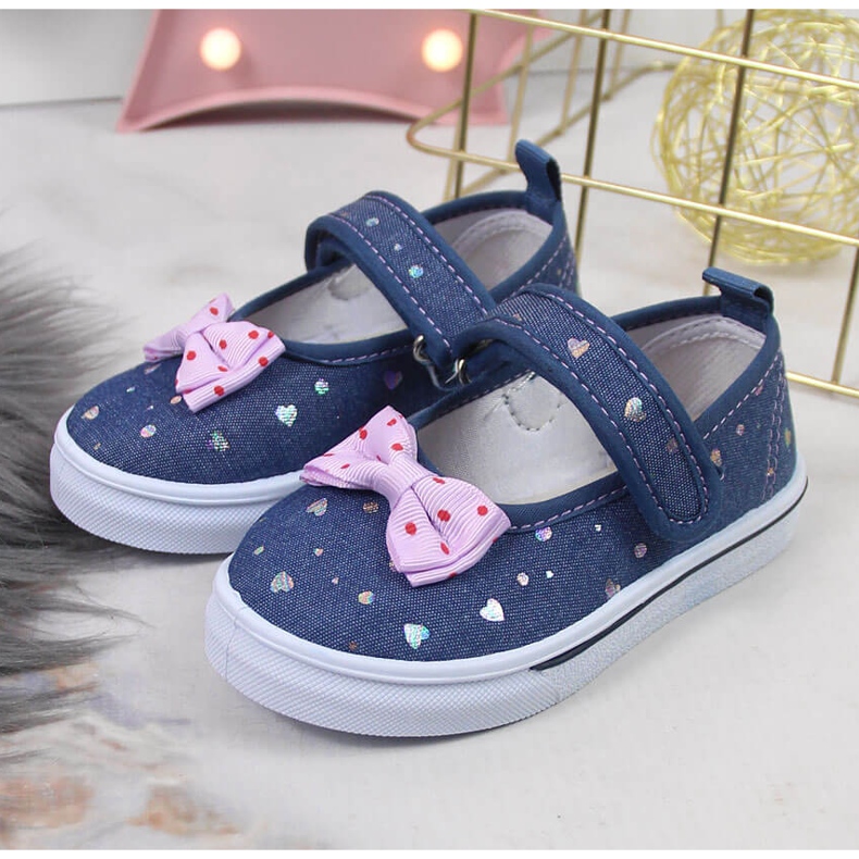 Ballerinas für Mädchen mit Klettverschluss und Atletico-Schleife marineblau blau 2