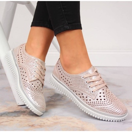 Durchbrochene Lederschuhe für Damen, perlrosa Artiker 1