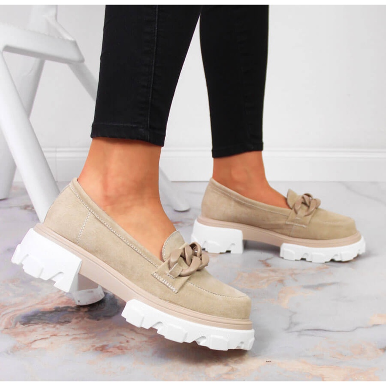 Leder Damenschuhe mit Ketten beige Filippo 2