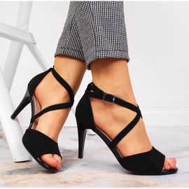 Schwarze Damensandalen von Sergio Leone mit hohem Absatz 1