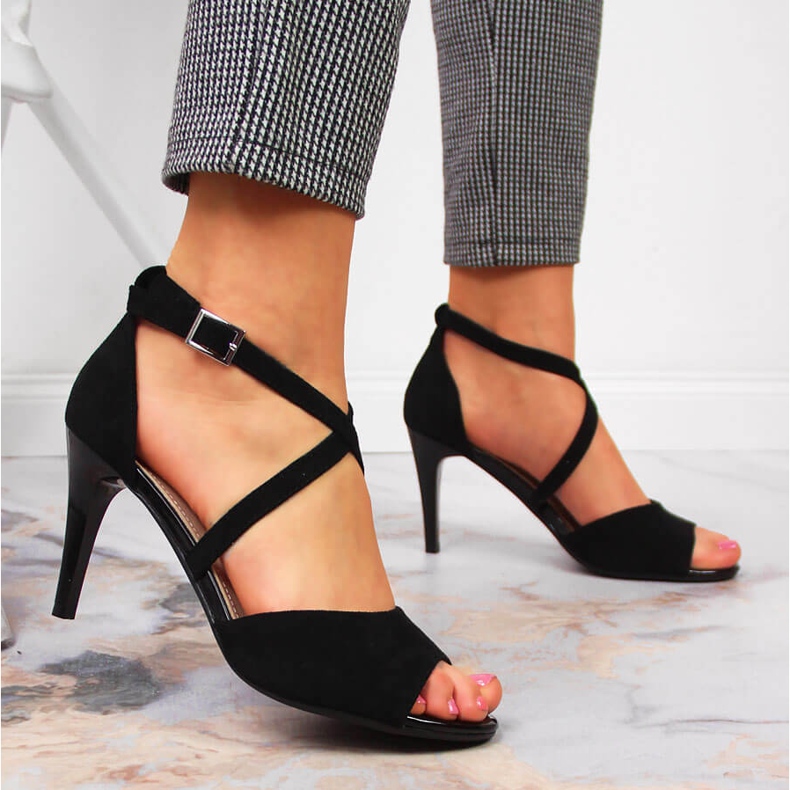 Schwarze Damensandalen von Sergio Leone mit hohem Absatz 2