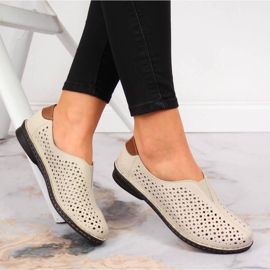 Damen beige durchbrochene Lederschuhe Rieker 48457 2