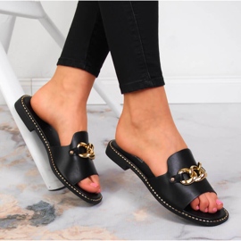 S.Barski Schwarze Damenhausschuhe mit Kette S. Barski 1