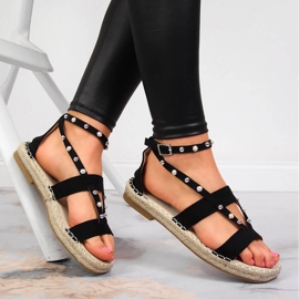 S.Barski Schwarze Sandalen für Damen Espadrilles mit Perlen von S. Barski 1