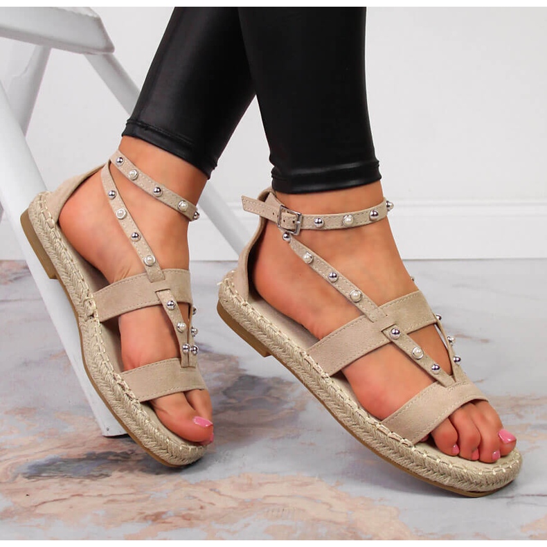 S.Barski Damensandalen, Espadrilles mit beigen Perlen, S. Bararski 1