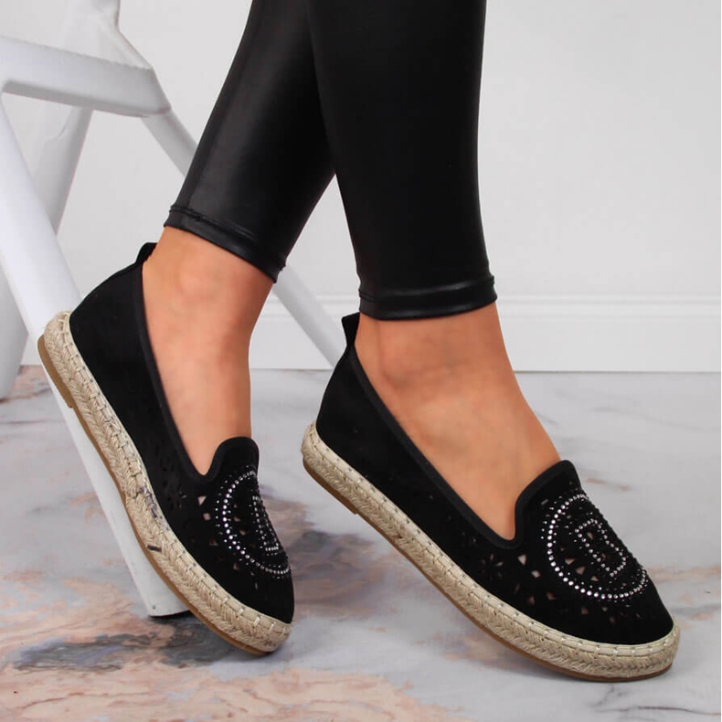 S.Barski Schwarze durchbrochene Espadrilles mit Zirkonias von S. Barski 1