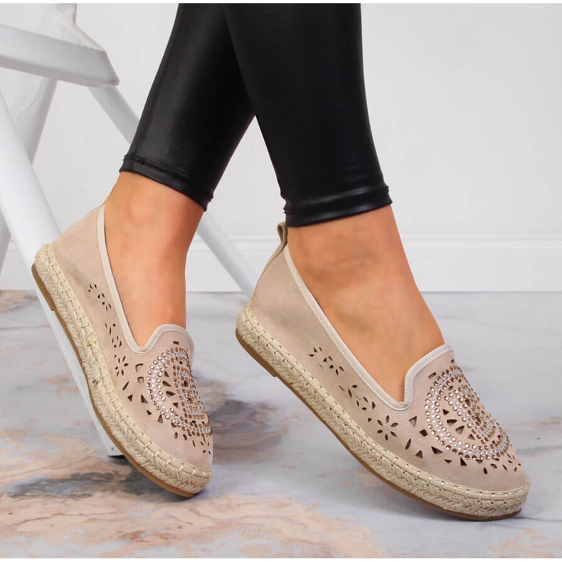 S.Barski Durchbrochene Damen-Espadrilles mit Zirkonia beige S. Barski 1
