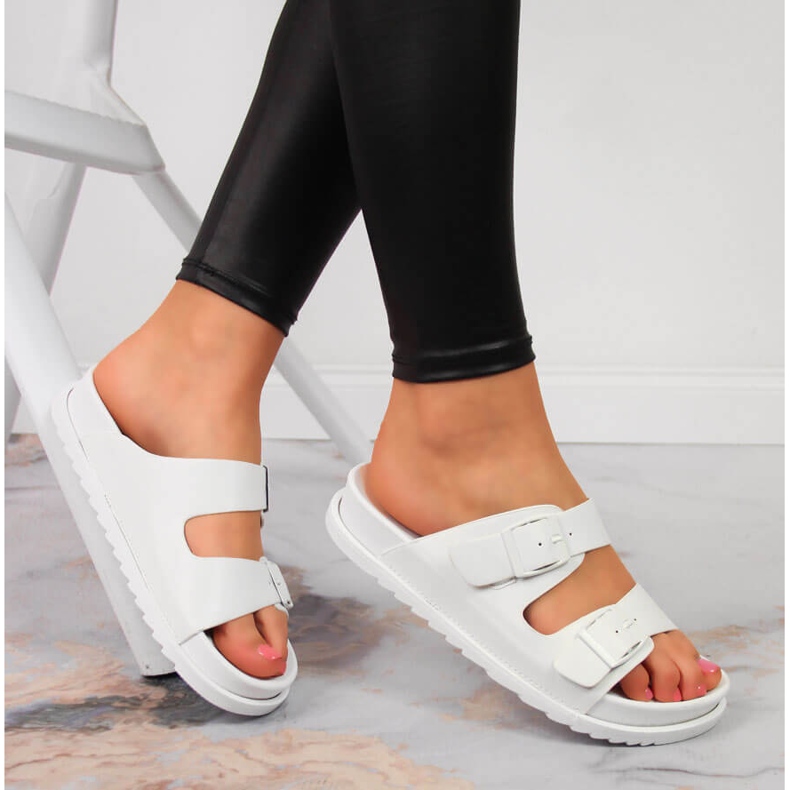 S.Barski Damen Gummihausschuhe mit Schnallen weiß S. Barski 1