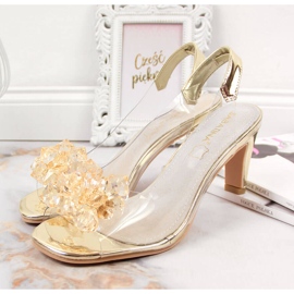 Transparente Damensandalen mit goldenen Sabatina-Steinen 2