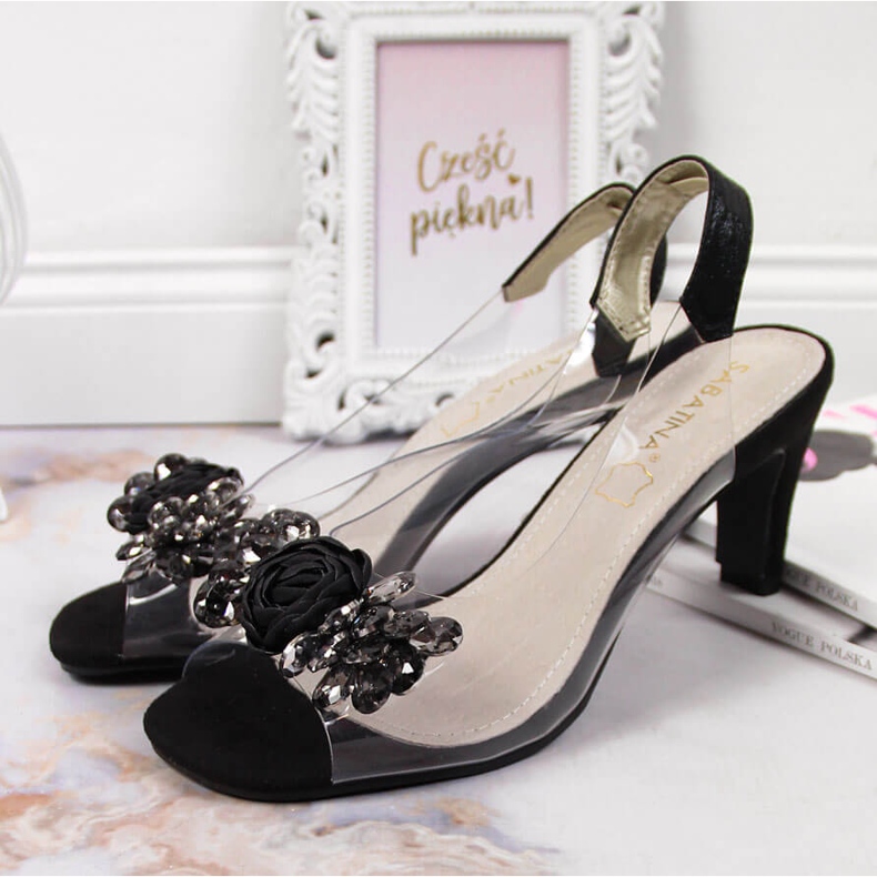 Transparente Damensandalen mit schwarzen Sabatina-Steinen 2