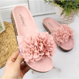 Rosa Damenhausschuhe mit Blumen eVento 1