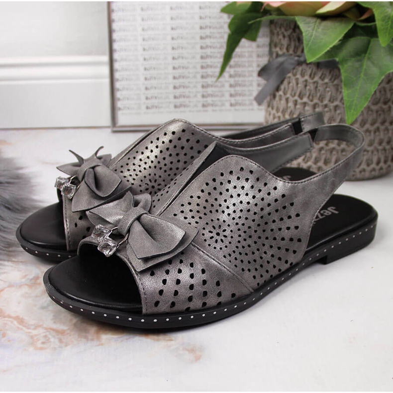 Damensandale mit Jezzi-Schleife in Graphit mehrfarbig grau 2