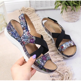 Damen-Ledersandalen auf bequemem Gummi Helios 100 schwarz mehrfarbig 1