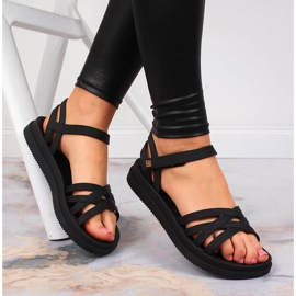 Schwarze Damen-Sandalen aus Gummi mit Klettverschluss Zaxy JJ285068 1