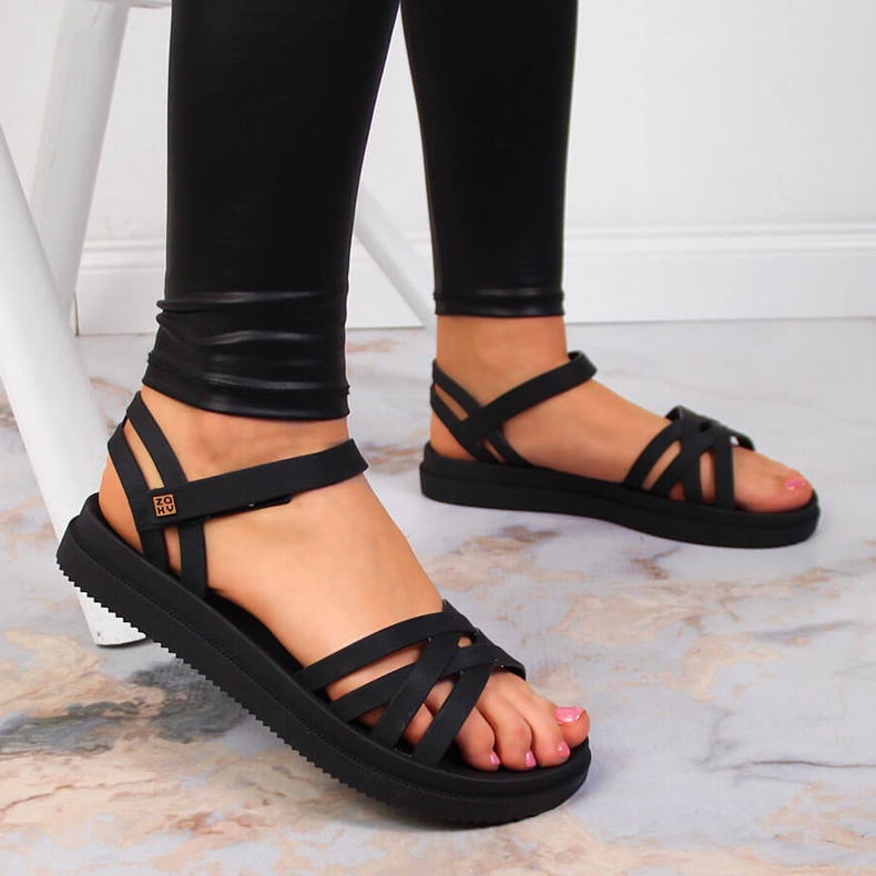 Schwarze Damen-Sandalen aus Gummi mit Klettverschluss Zaxy JJ285068 2
