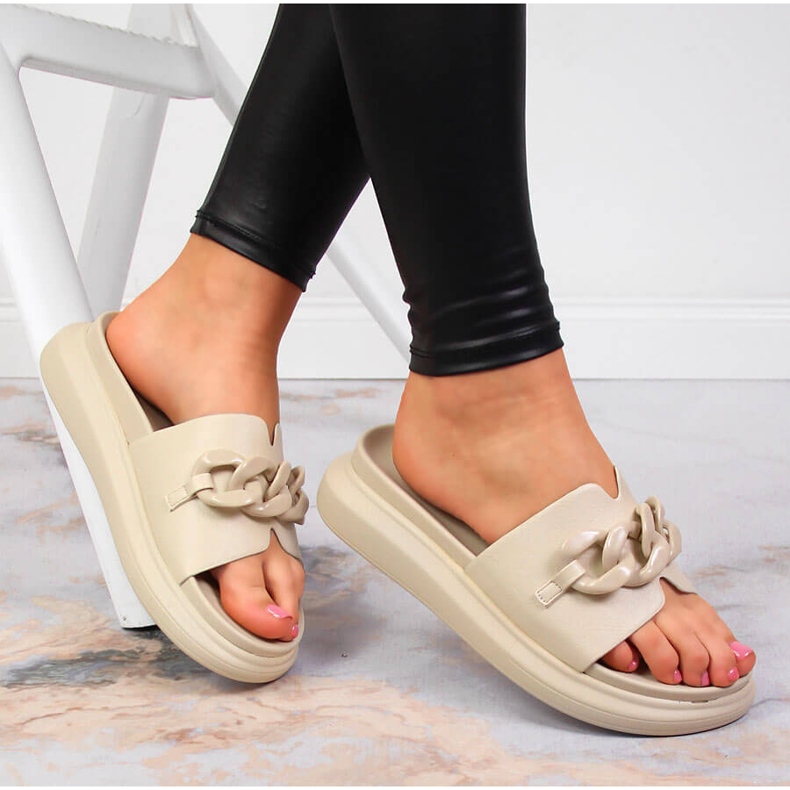 Beige Laura La.Fi Plateau-Slipper mit Kette 2