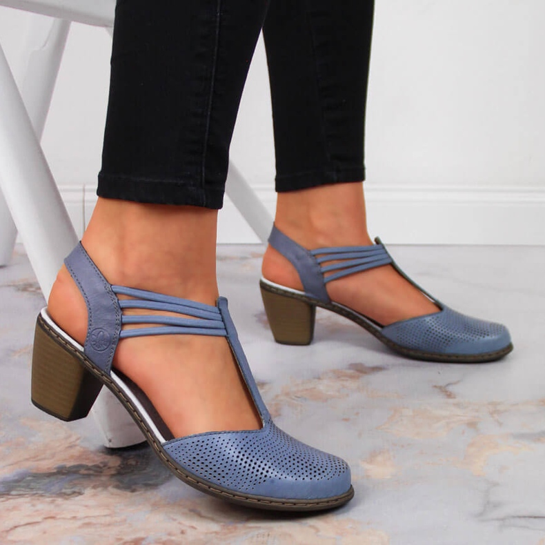 Damensandale aus Leder mit Gummizug Rieker 40988-12 blau 2