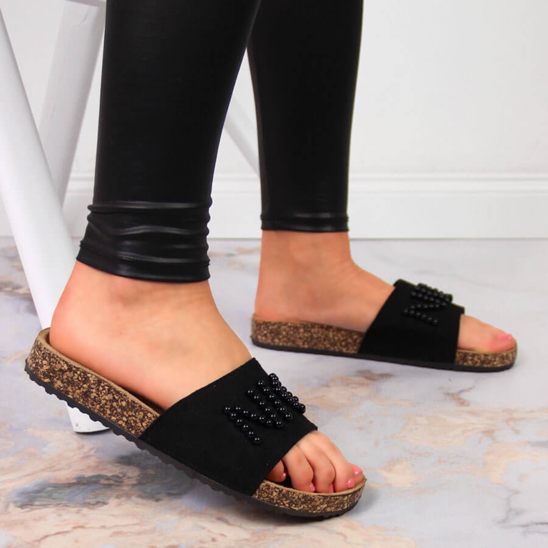 Schwarze Damenhausschuhe mit Perlen eVento 2