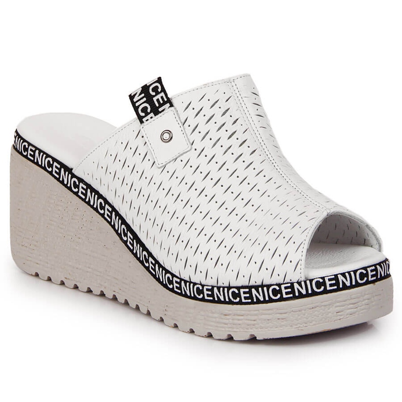 Damen Lederhausschuhe auf Keilabsatz weiß Artiker 1