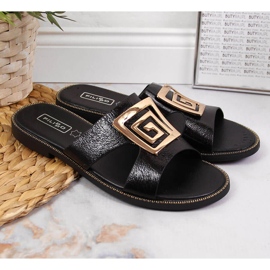 Schwarze Damenhausschuhe mit Ornament schwarz Filippo 4