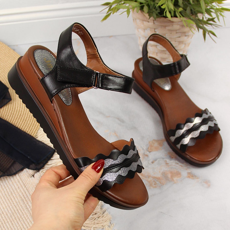 Schwarze Keilsandalen für Damen Jezzi 1