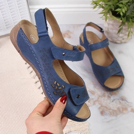 Helios 266 Marineblaue Damen-Ledersandalen mit Klettverschluss navy blau 1