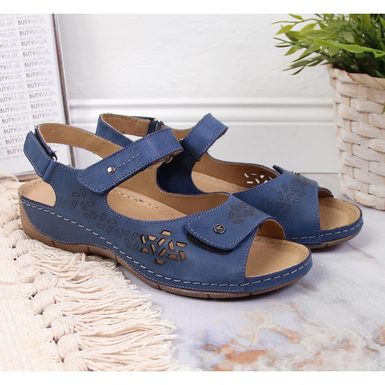 Helios 266 Marineblaue Damen-Ledersandalen mit Klettverschluss 2