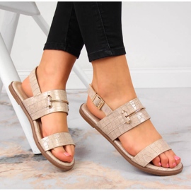 Beigefarbene Damensandalen in Kroko-Optik von T.Sokolski 1