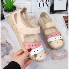 Damen-Ledersandale mit durchbrochenem Artiker beige 1